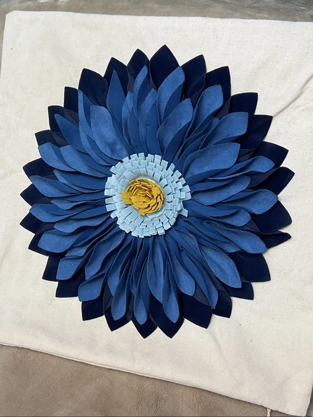Blue Layered Floral Accent Pillow case with Yellow Center